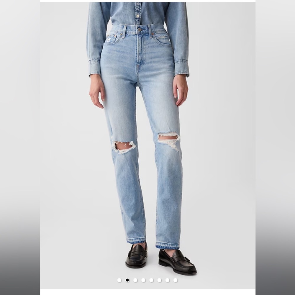 GAP womens Light Blue Ripped Straight Jeans